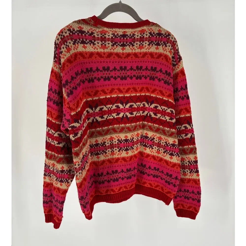 Vintage Eddie Bauer Fair Isle Knit Sweater, Womens Sz L Made In USA, 100% Cotton